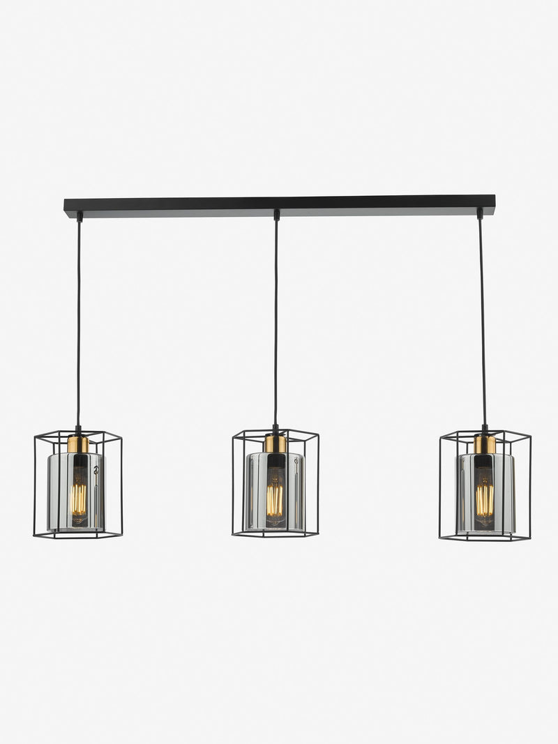 Dar Lighting Black Tatum 3 light bar pendant, imported from the UK