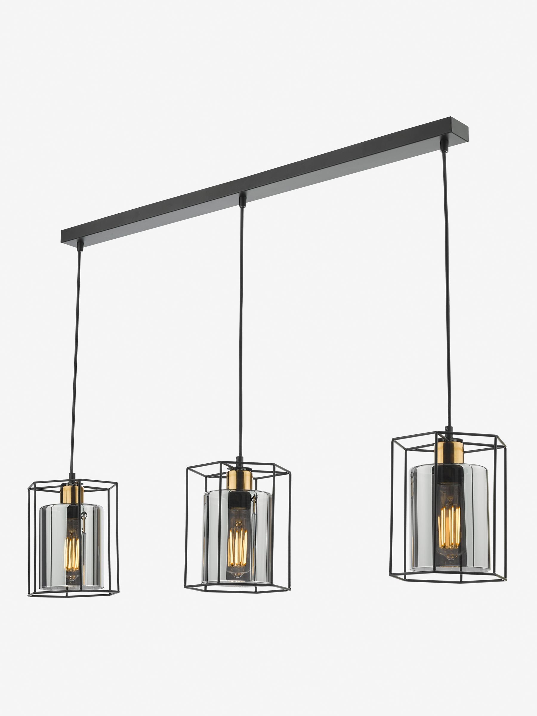 Dar Lighting Black Tatum 3 light bar pendant, imported from the UK