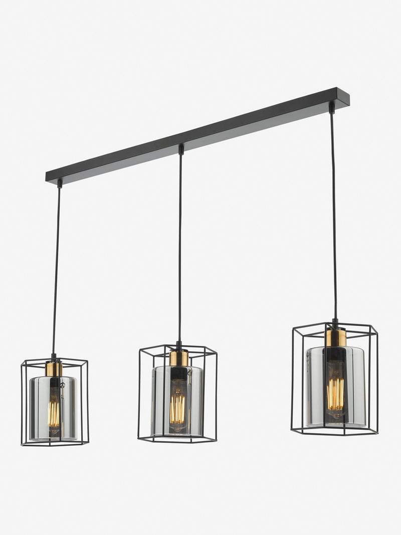 Dar Lighting Black Tatum 3 light bar pendant, imported from the UK