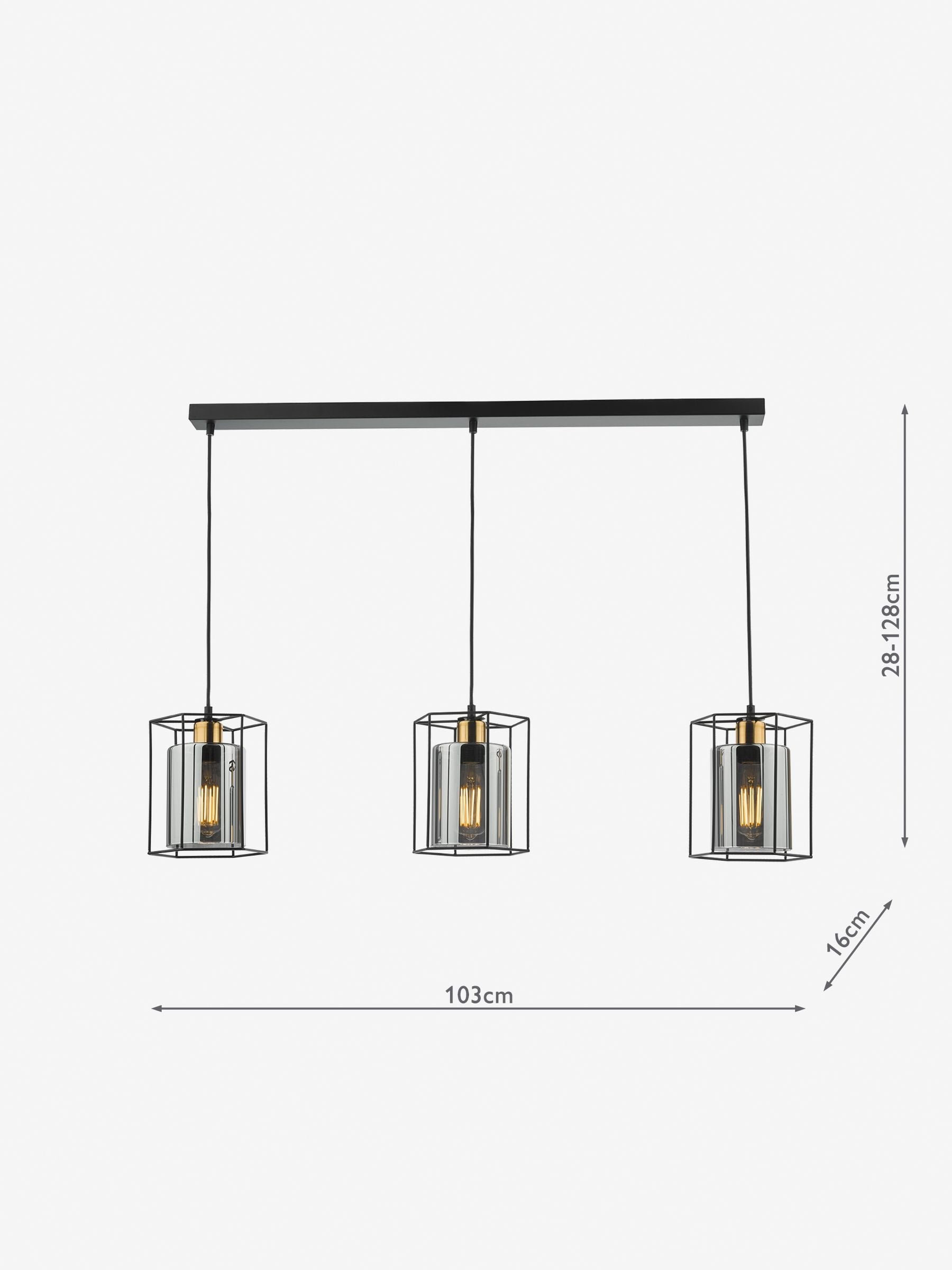 Dar Lighting Black Tatum 3 light bar pendant, imported from the UK