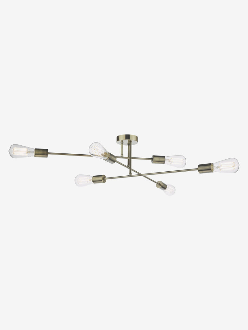 Dar Lighting Neve 6-light flush ceiling light antique brass - British product
