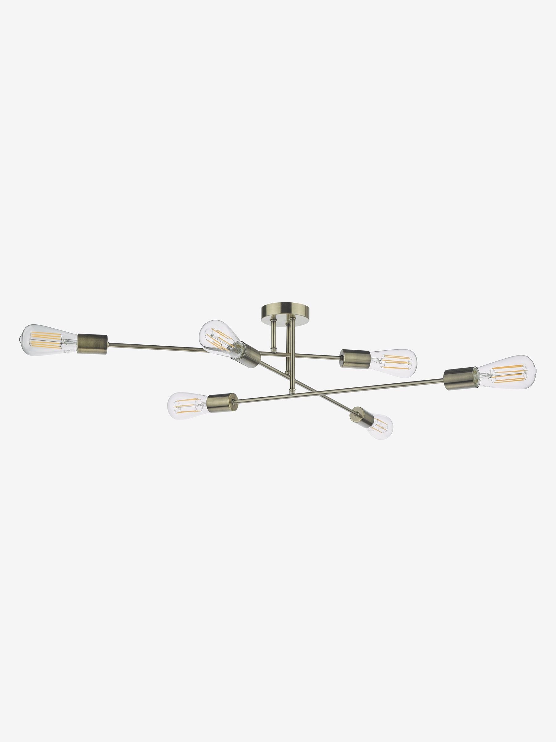 Dar Lighting Neve 6-light flush ceiling light antique brass - British product