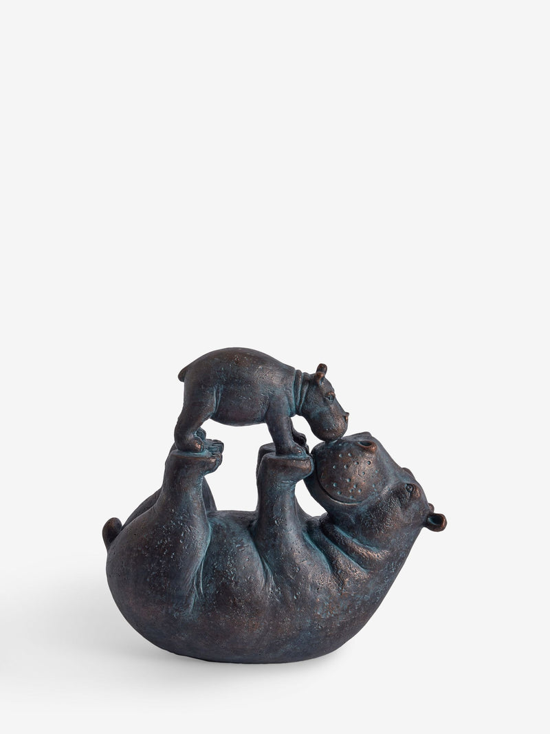 Bronze Hattie and Henry Hippo kissing ornament, 24cm tall - British product