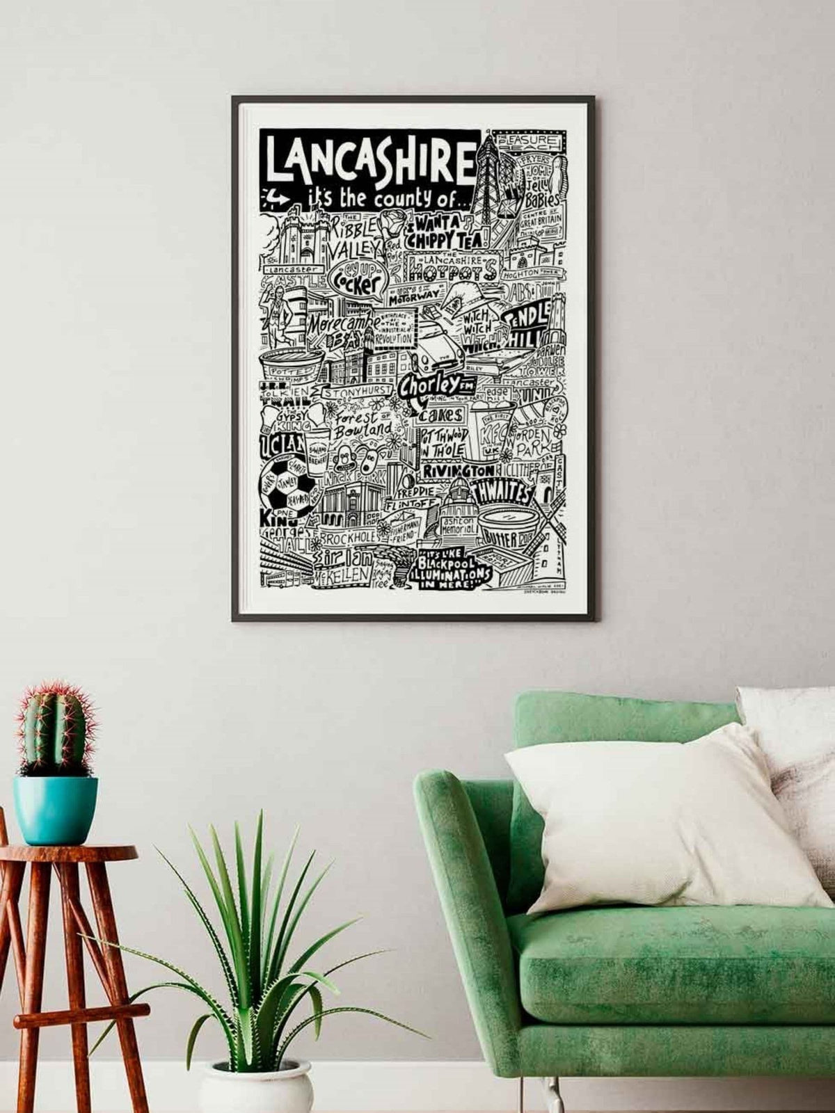 Sketchbook Design Lancashire landmarks framed wall art print A4 (British brand)
