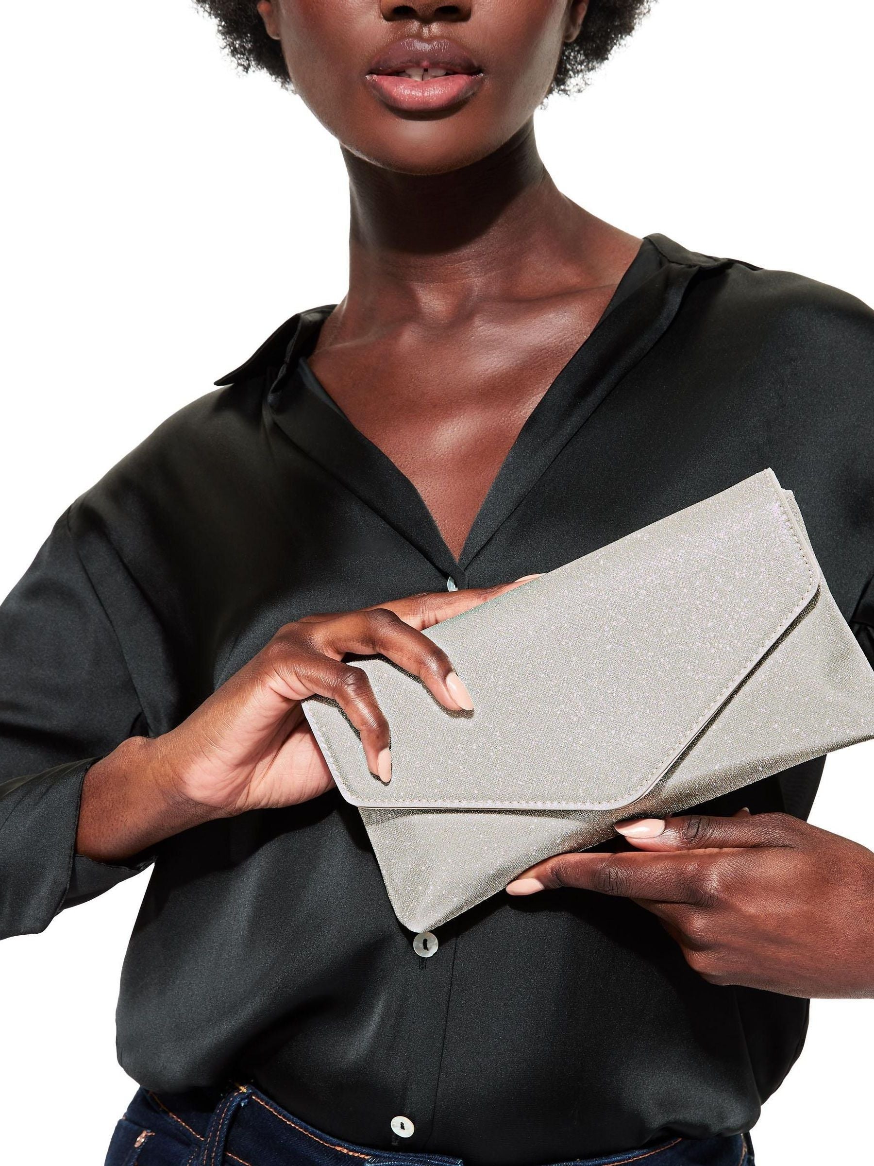 KG Kurt Geiger silver envelope clutch bag imported from the UK