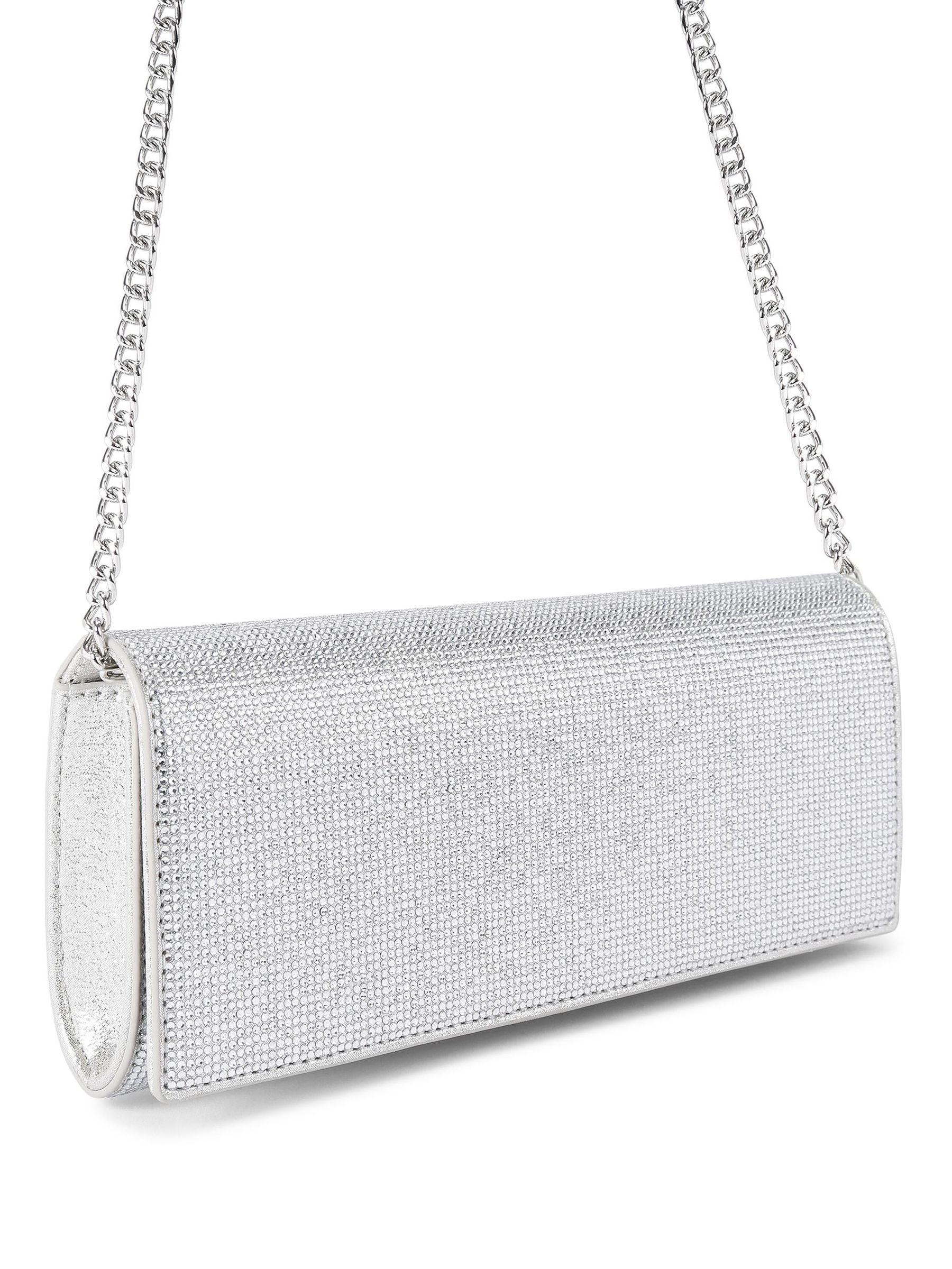 KG Kurt Geiger Baily silver microsuede clutch bag, UK version