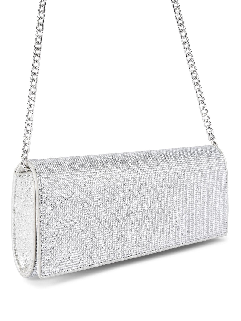 KG Kurt Geiger Baily silver microsuede clutch bag, UK version