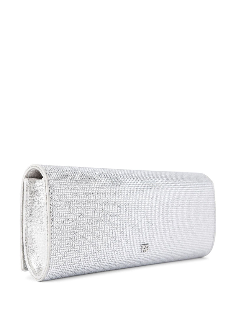 KG Kurt Geiger Baily silver microsuede clutch bag, UK version