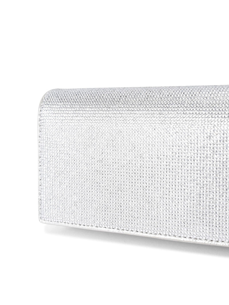 KG Kurt Geiger Baily silver microsuede clutch bag, UK version