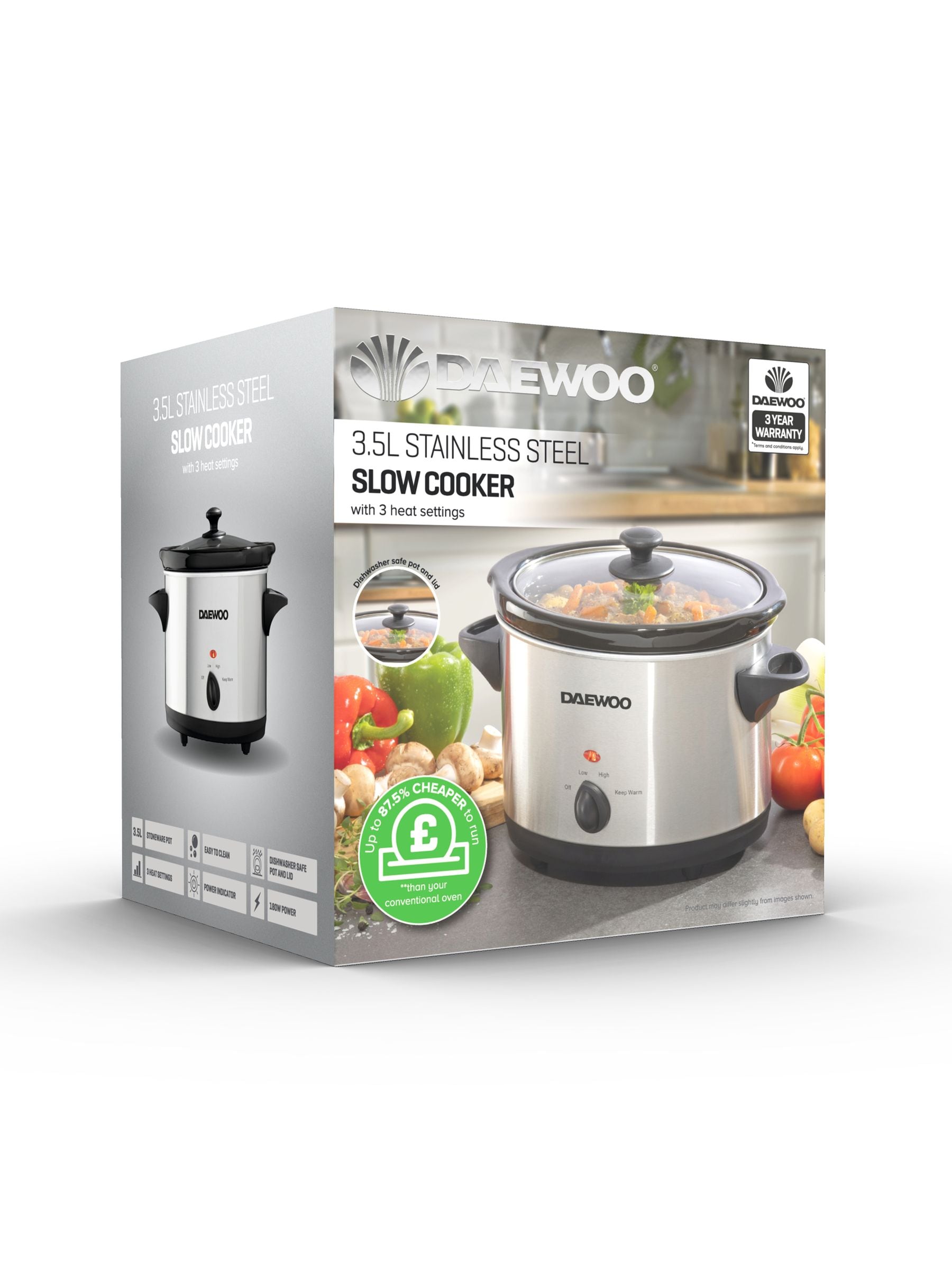 Daewoo stainless slow cooker 3.5L, UK version