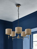 Black Hudson 5-light chandelier with brass accents, imported from the UK