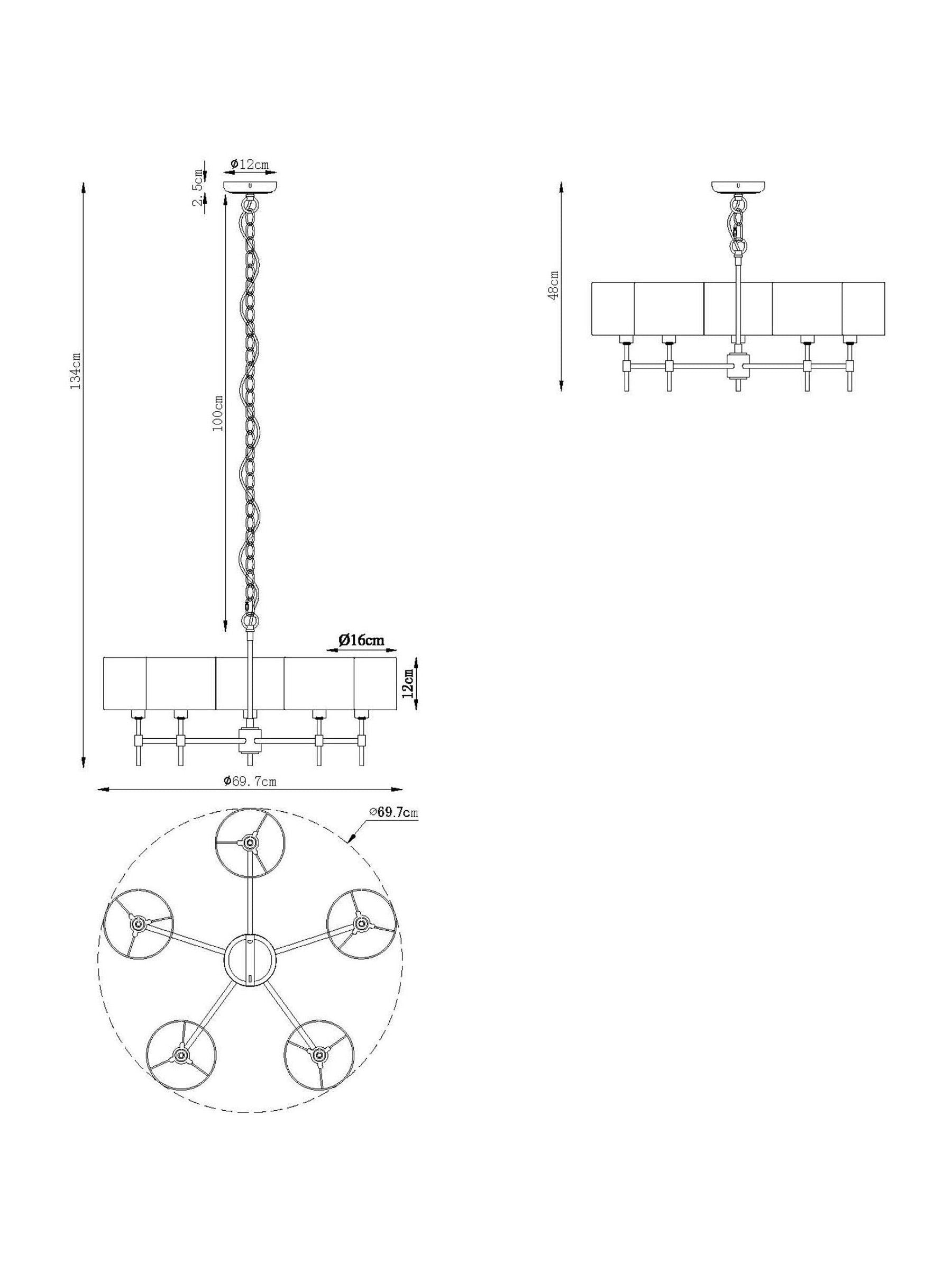 Black Hudson 5-light chandelier with brass accents, imported from the UK