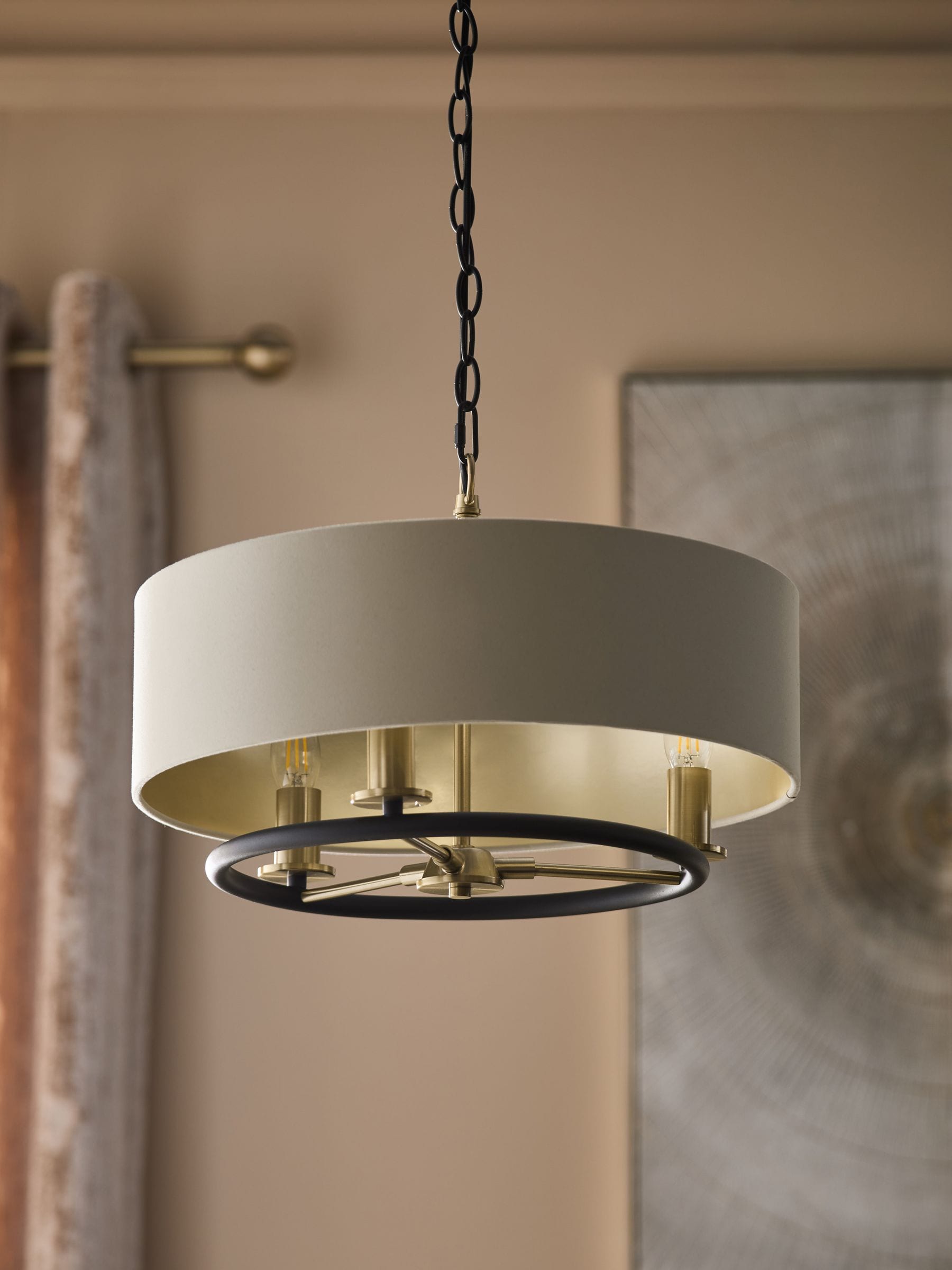 Hudson 3 light chandelier with black and brass accents (British brand)