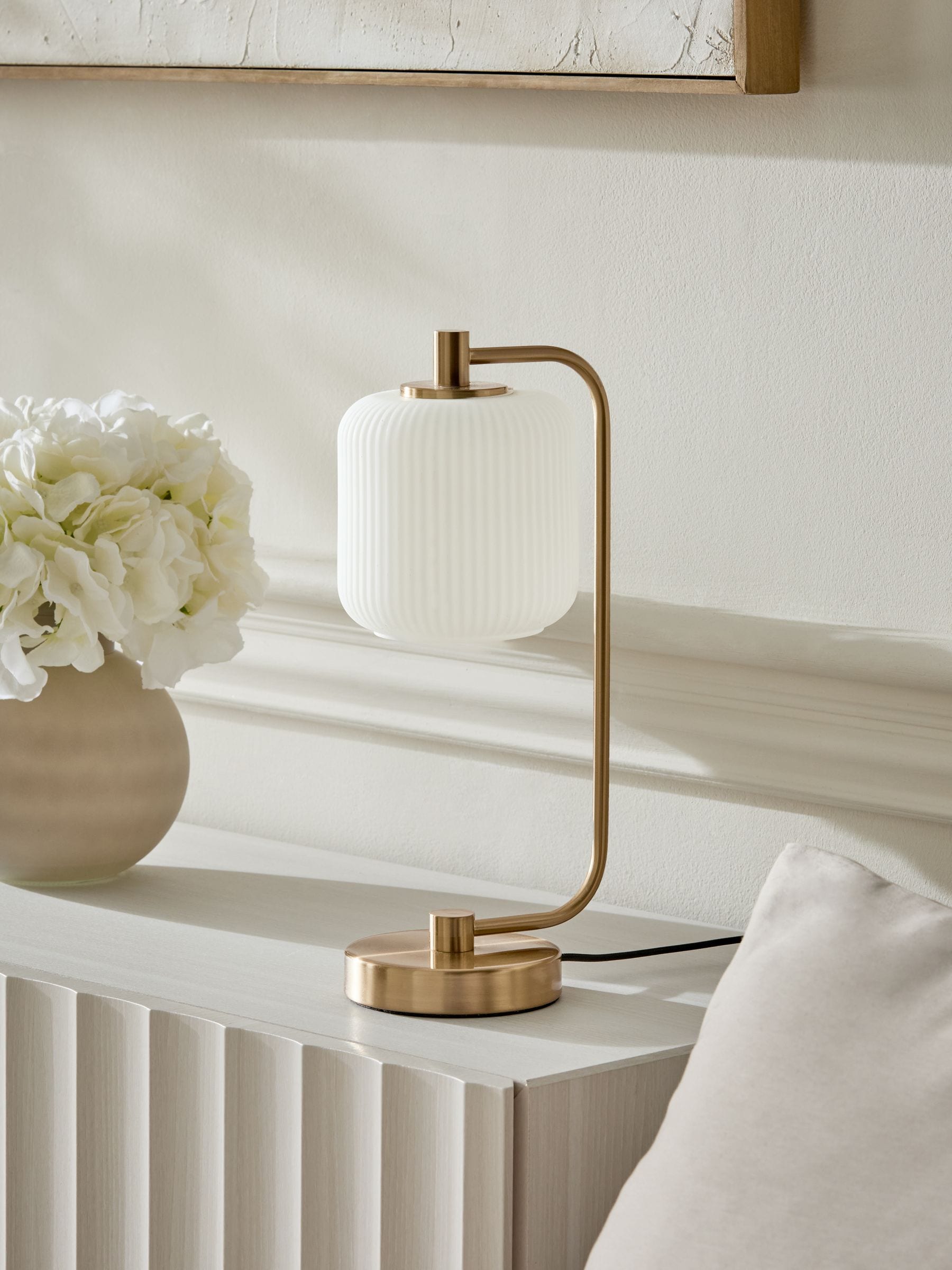 Brass Ryker touch table lamp opal glass 37cm (British brand)