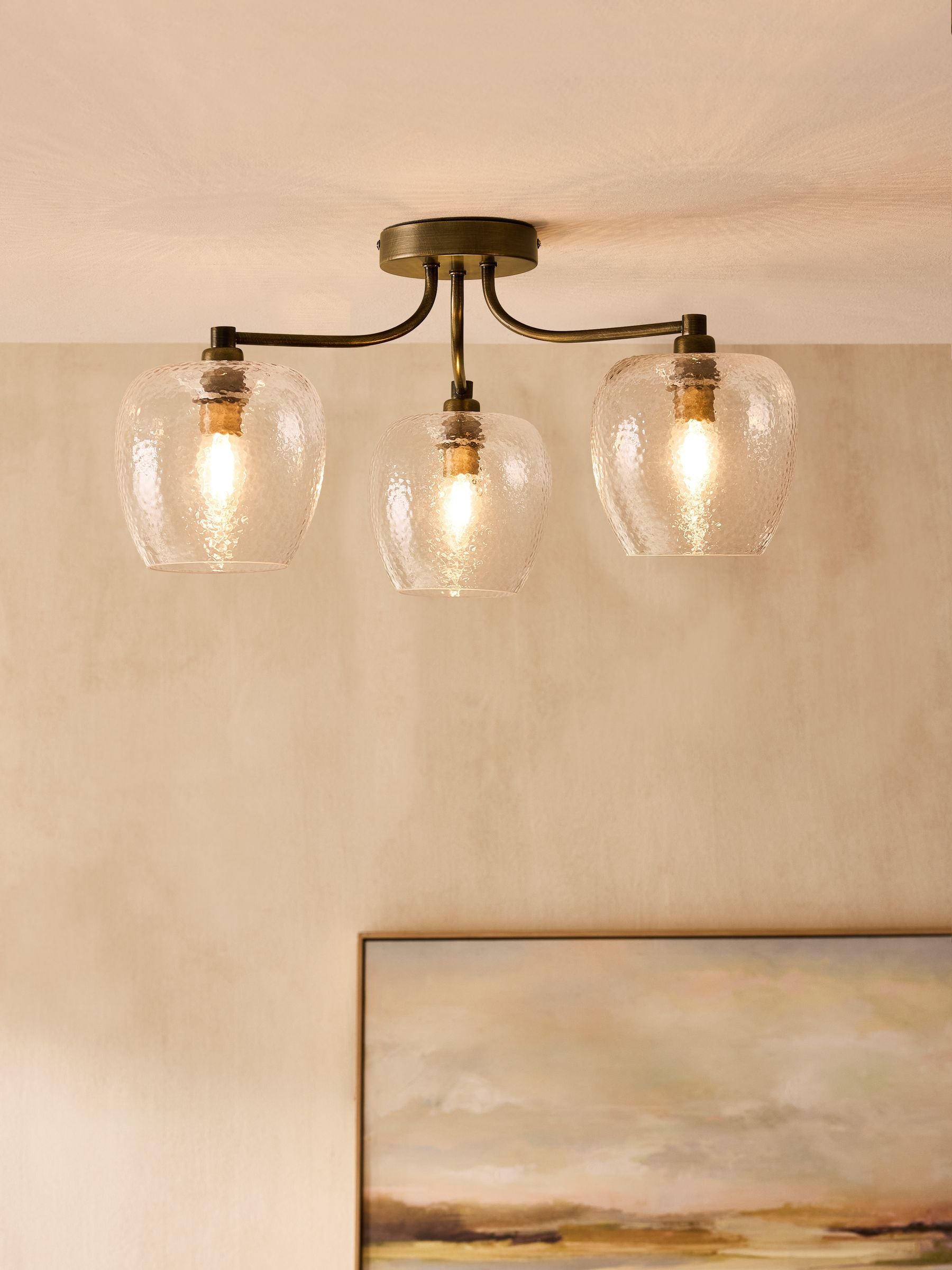 Brass Chester 3 light flush ceiling light 55cm (British brand)