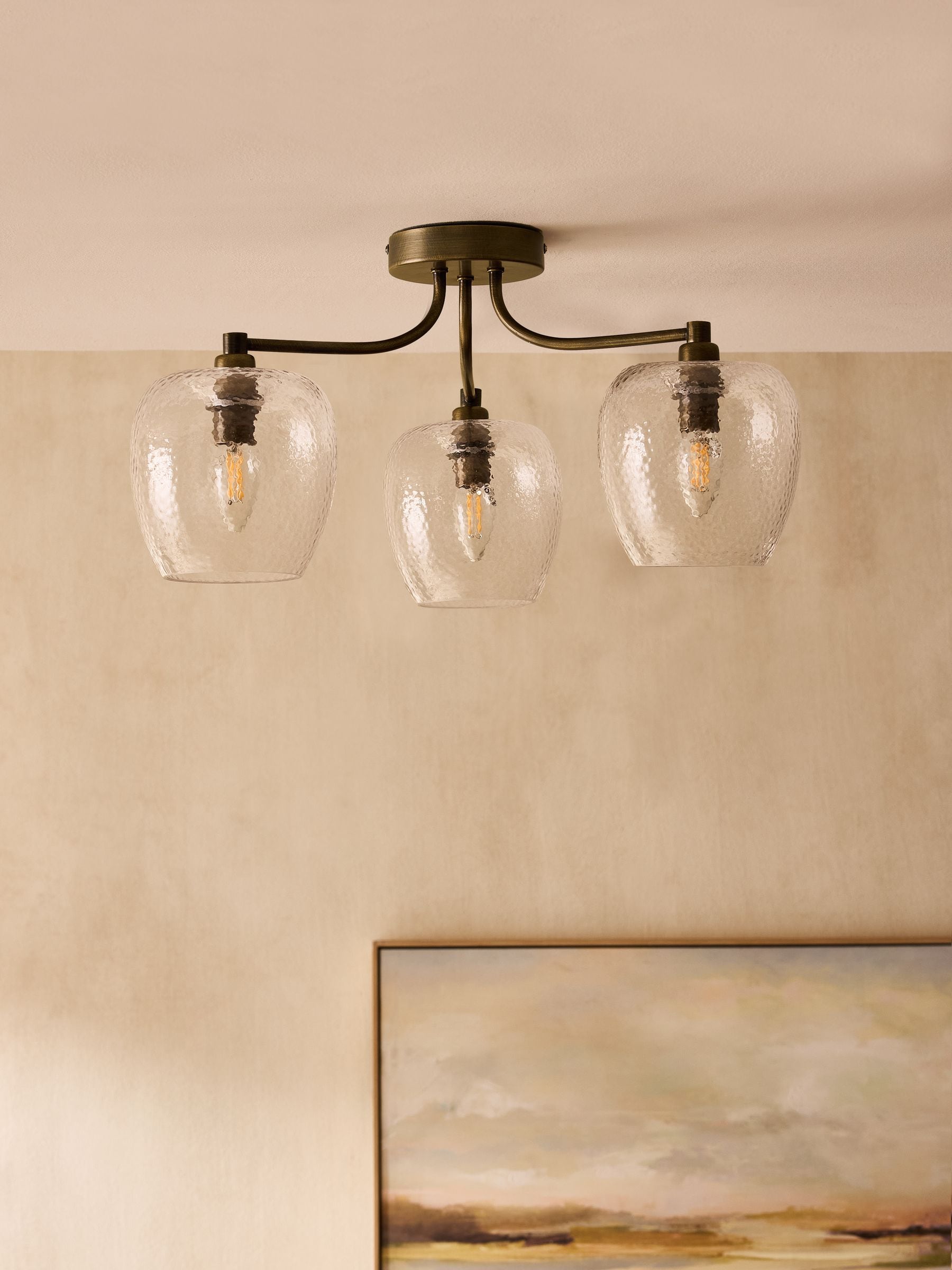 Brass Chester 3 light flush ceiling light 55cm (British brand)