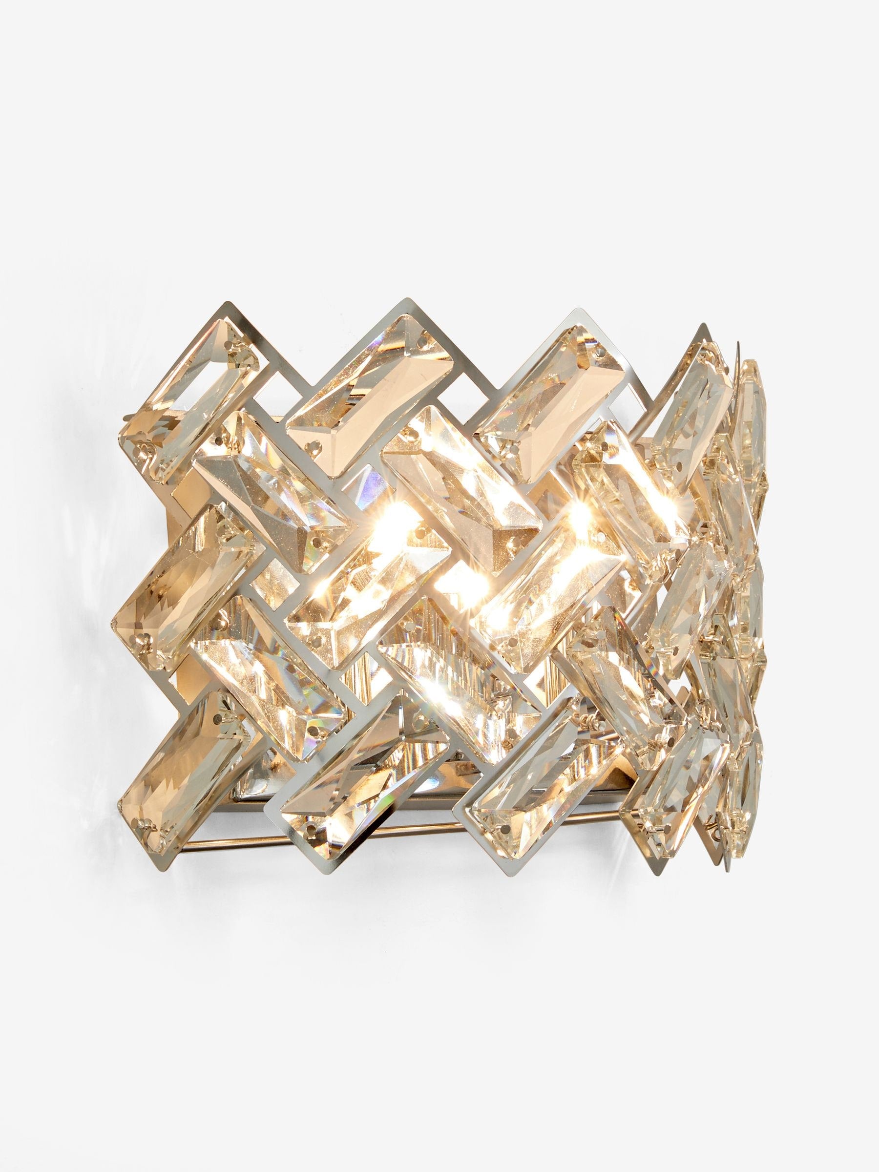 Chrome Wentworth wall light with glass crystals, UK version