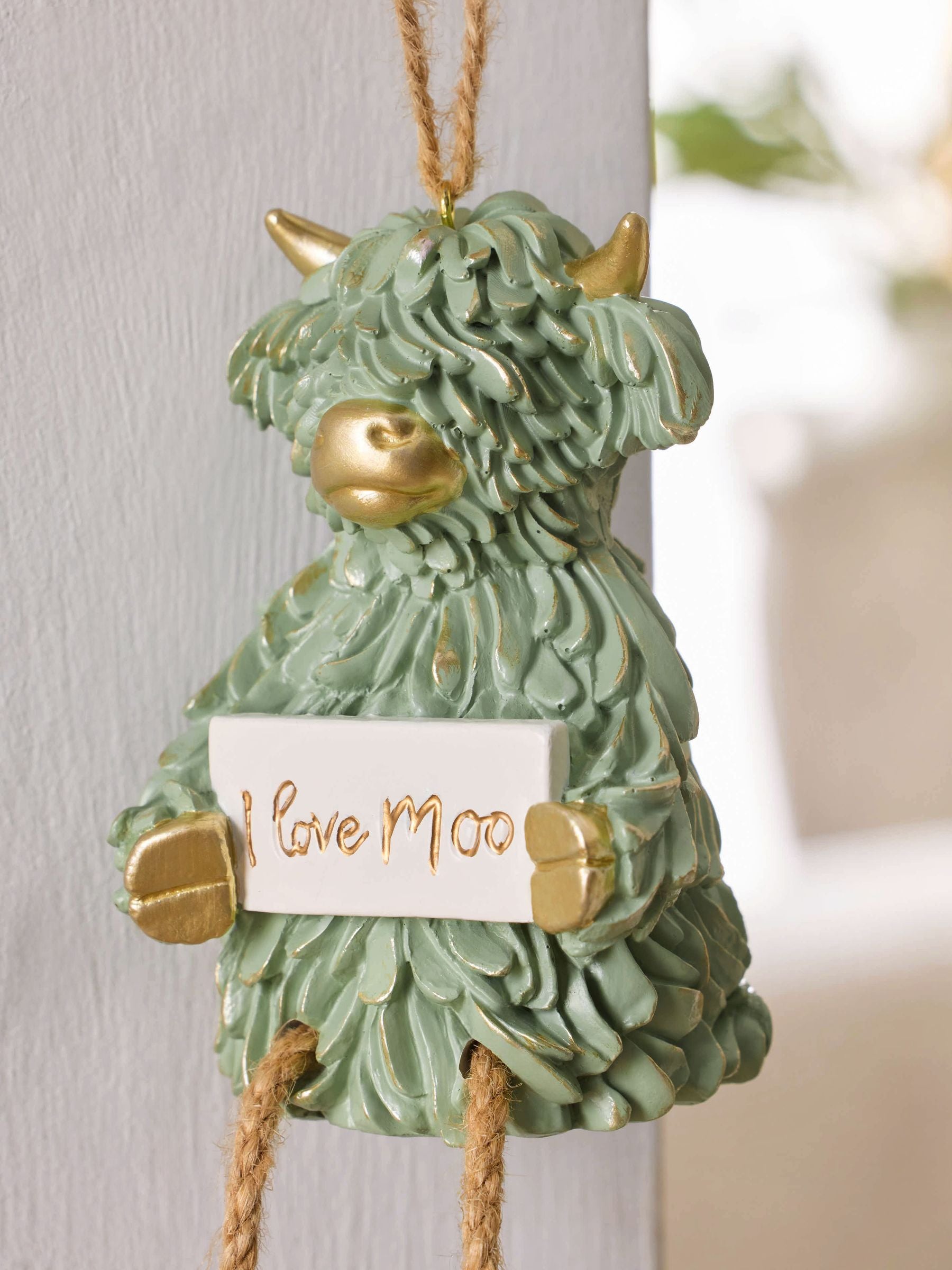 Green Hamish The Highland Cow I Love Moo Hanging Decoration