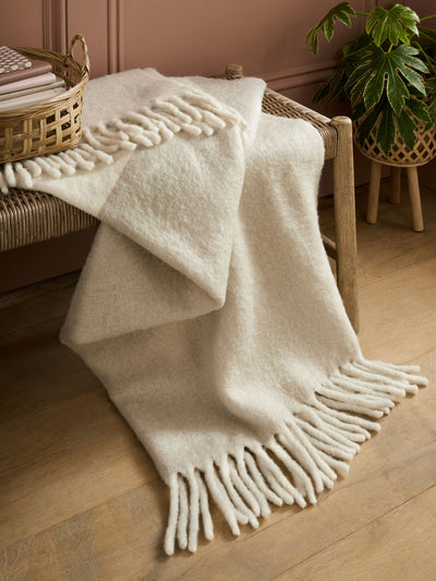 Next Laura Ashley Natural Bronwen Block Colour Brushed Throw Blanket 130 x 170cm- Buy online at McGrocer