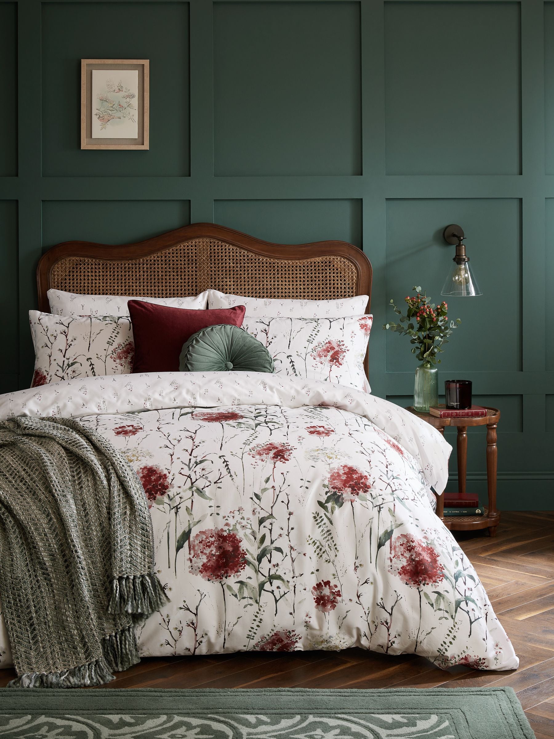 Laura Ashley Pallington Bloom duvet cover set in Red Ruby cotton sateen, UK version