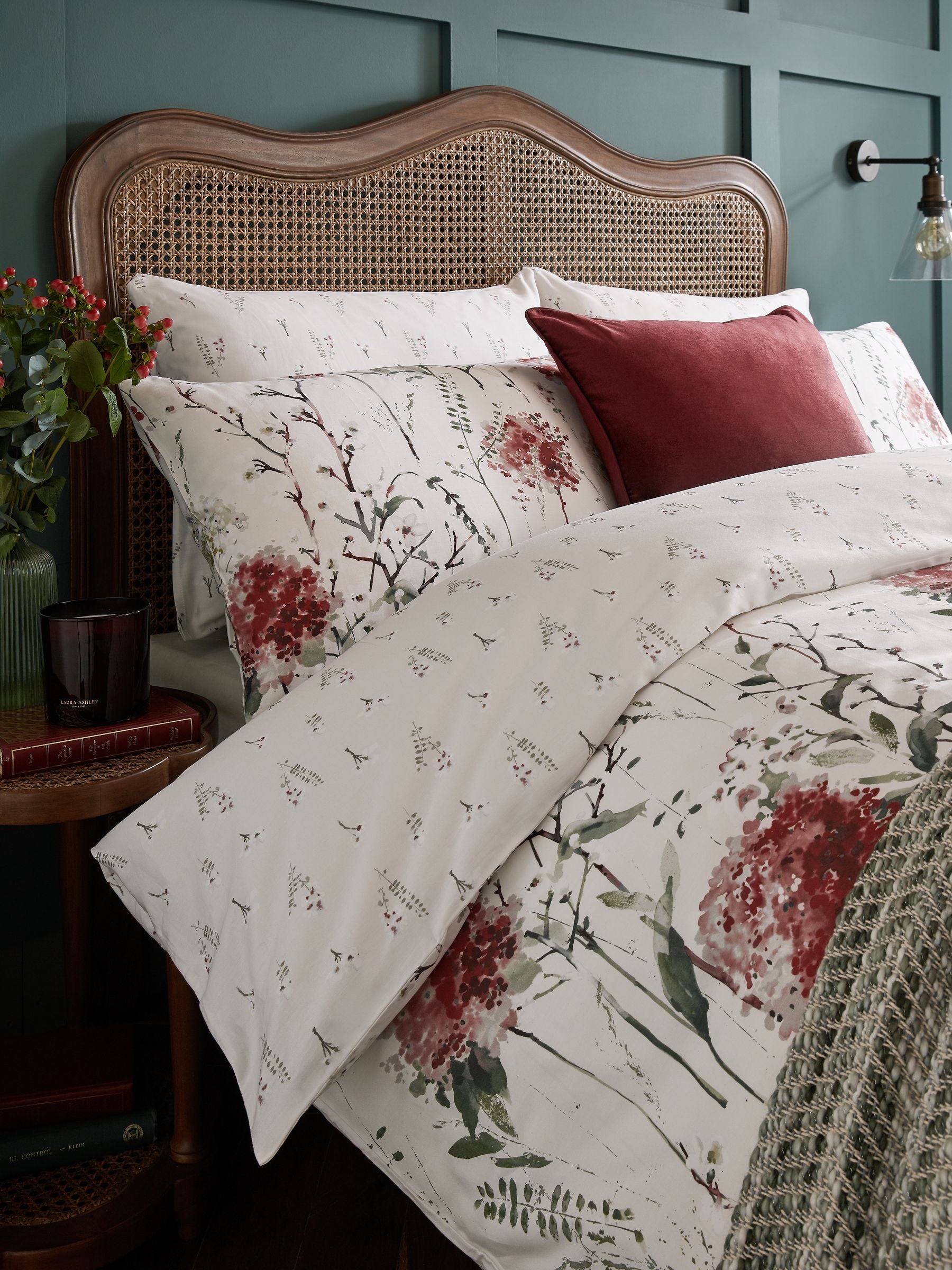 Laura Ashley Pallington Bloom duvet cover set in Red Ruby cotton sateen, UK version