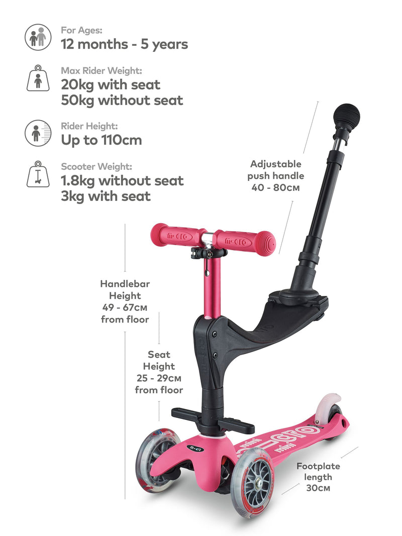 Micro Scooters pink mini ride-on scooter 3-in-1 - British product