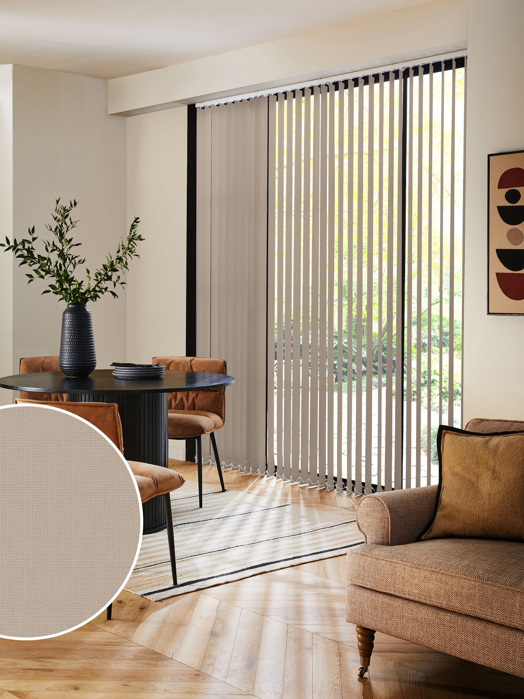 Natural Ram blackout vertical blind made to measure, UK version