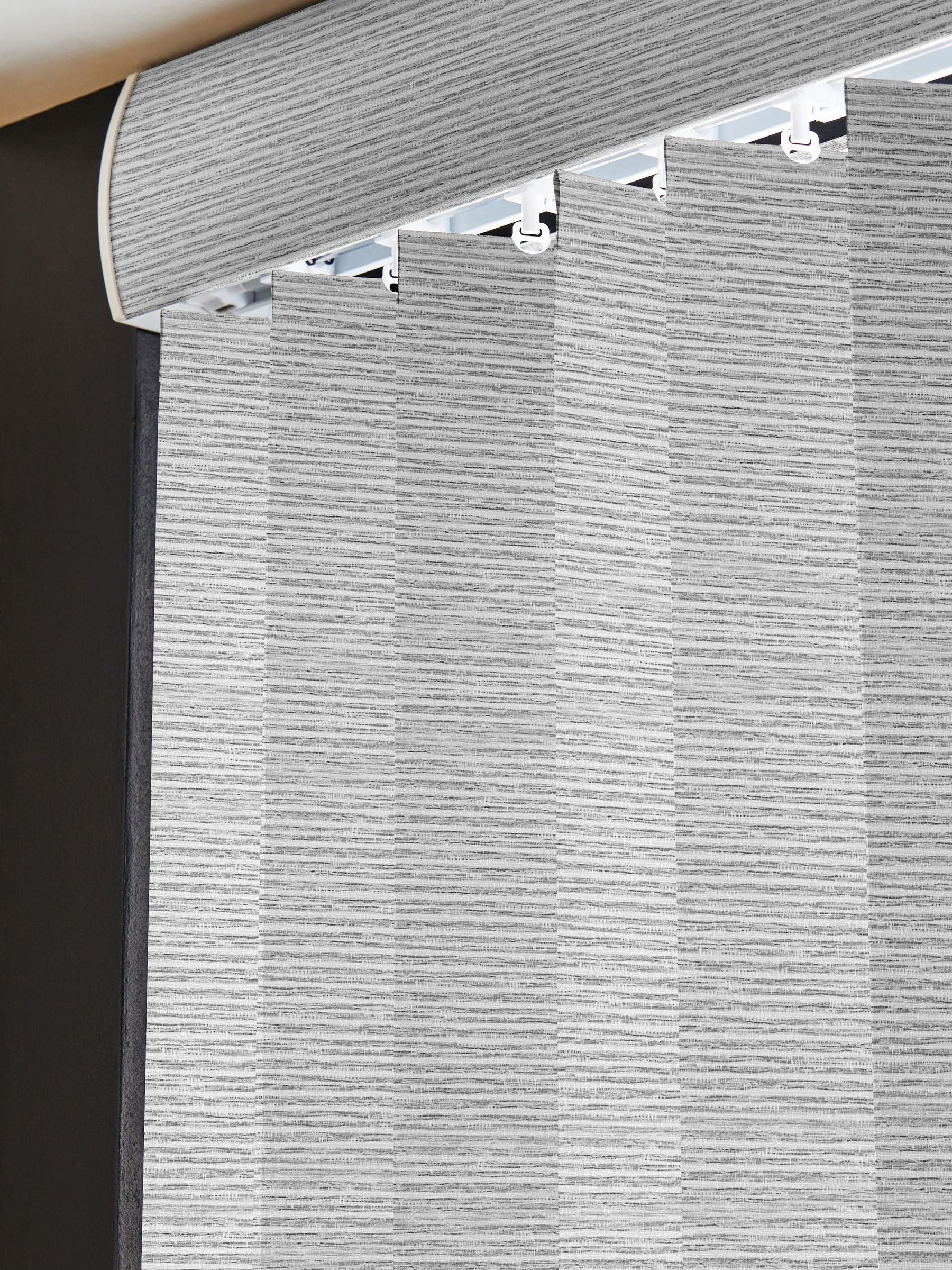 Grey Sether blackout vertical blind, imported from the UK