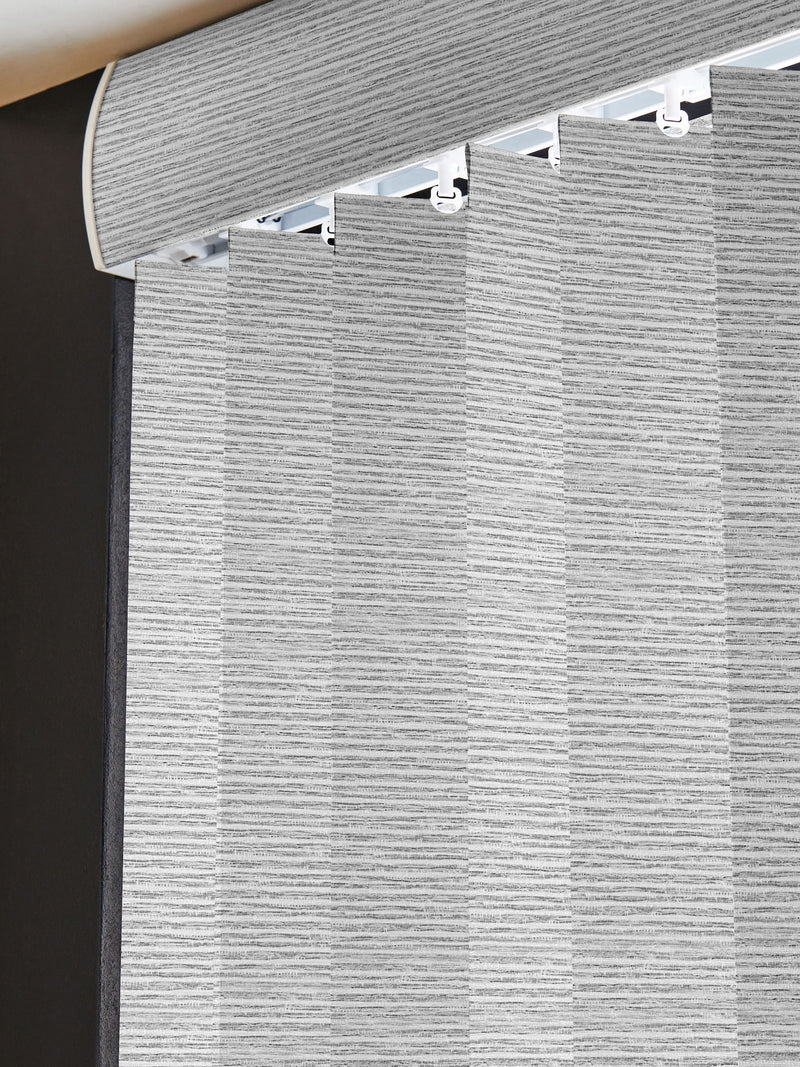 Grey Sether blackout vertical blind, imported from the UK