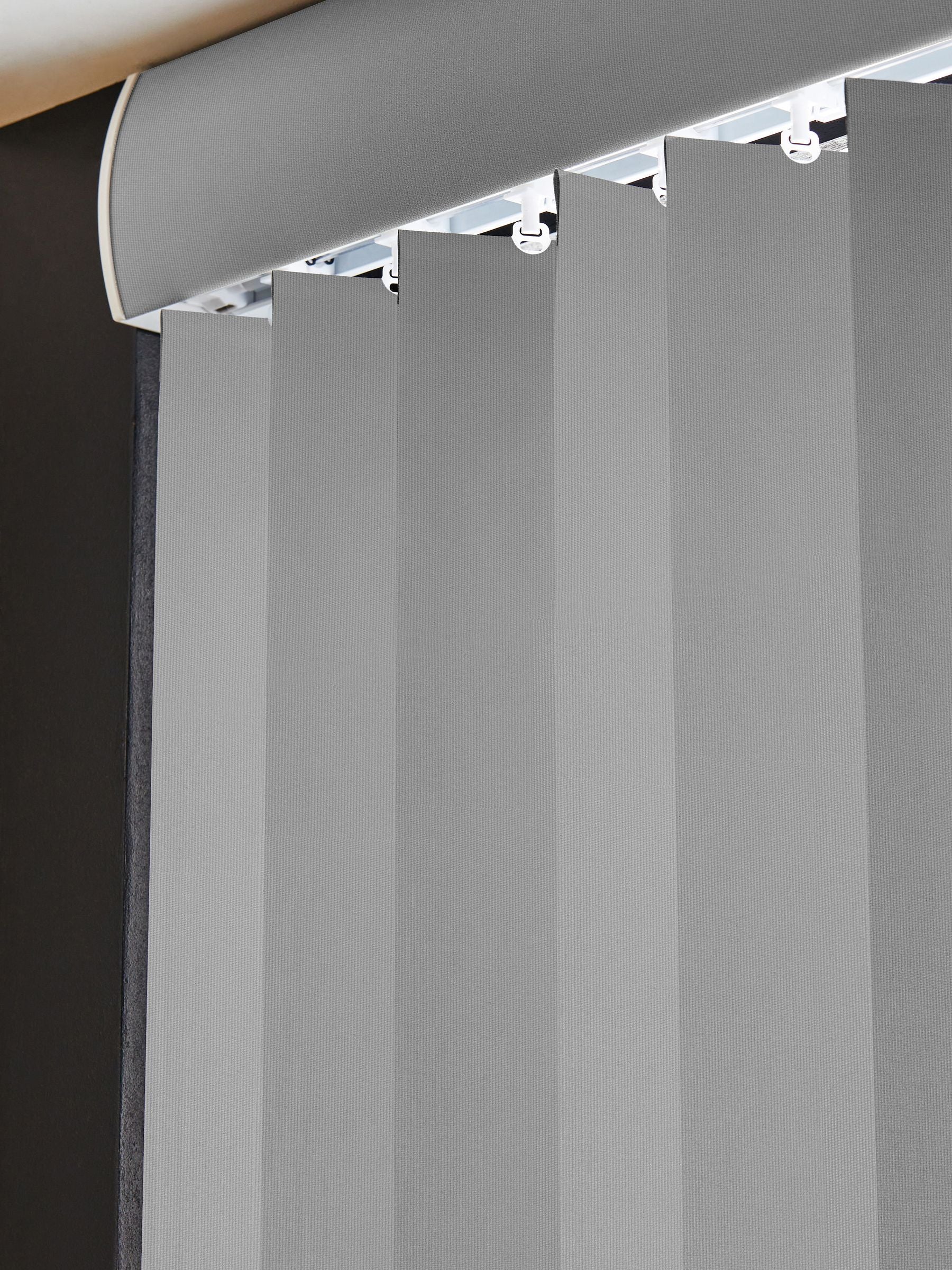 Grey Picce blackout vertical blinds made to measure, imported from the UK