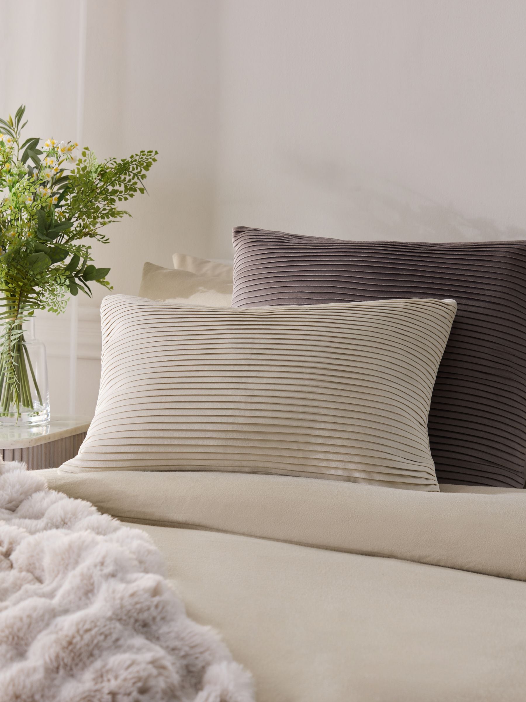 Sage Green Velvet Pleat Cushion - 59 x 59cm