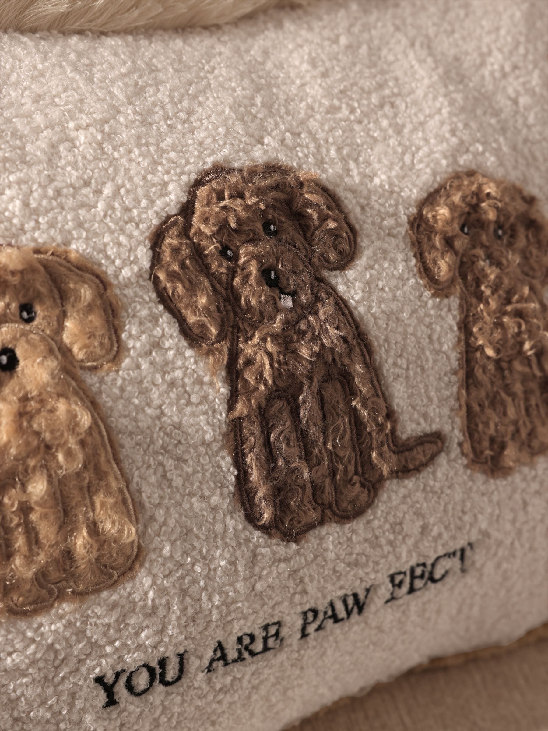 Natural embroidered Charlie cockapoo cushion 50x30cm, UK version