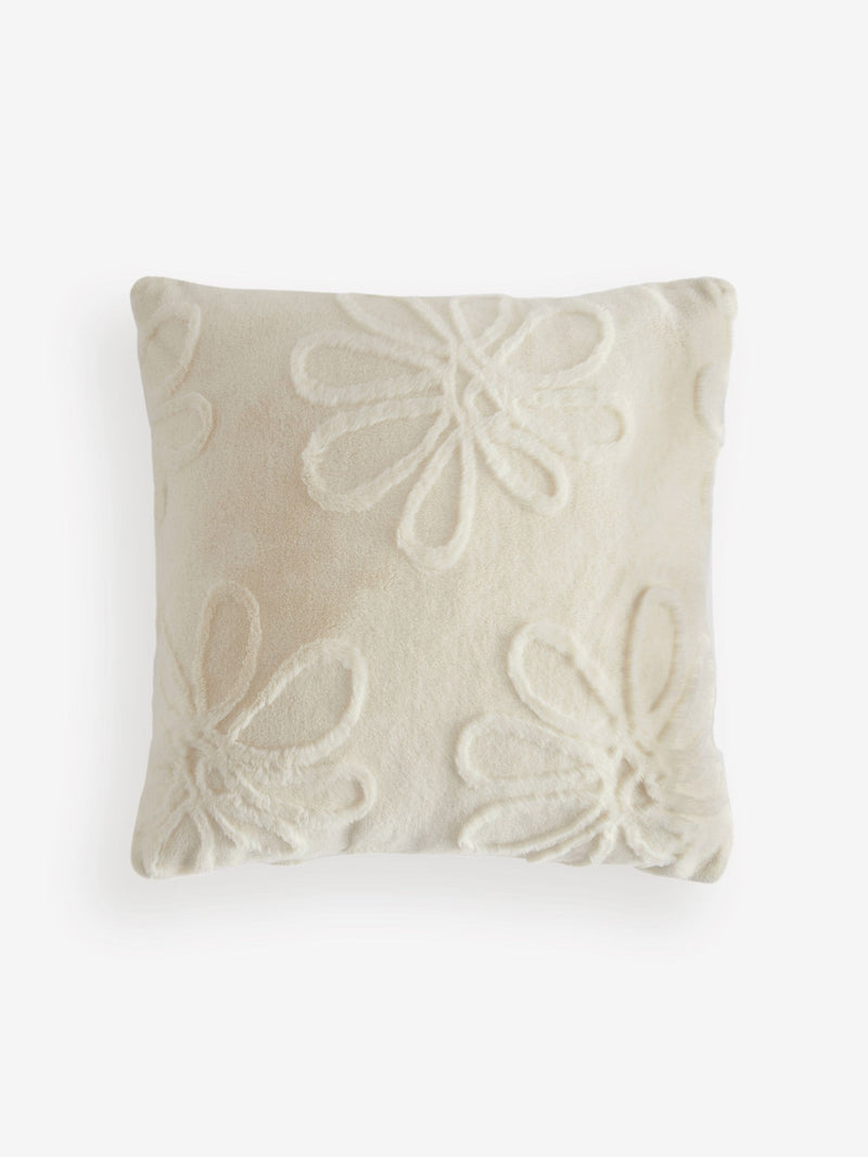 Cream faux fur daisy cushion 50x50cm, imported from the UK