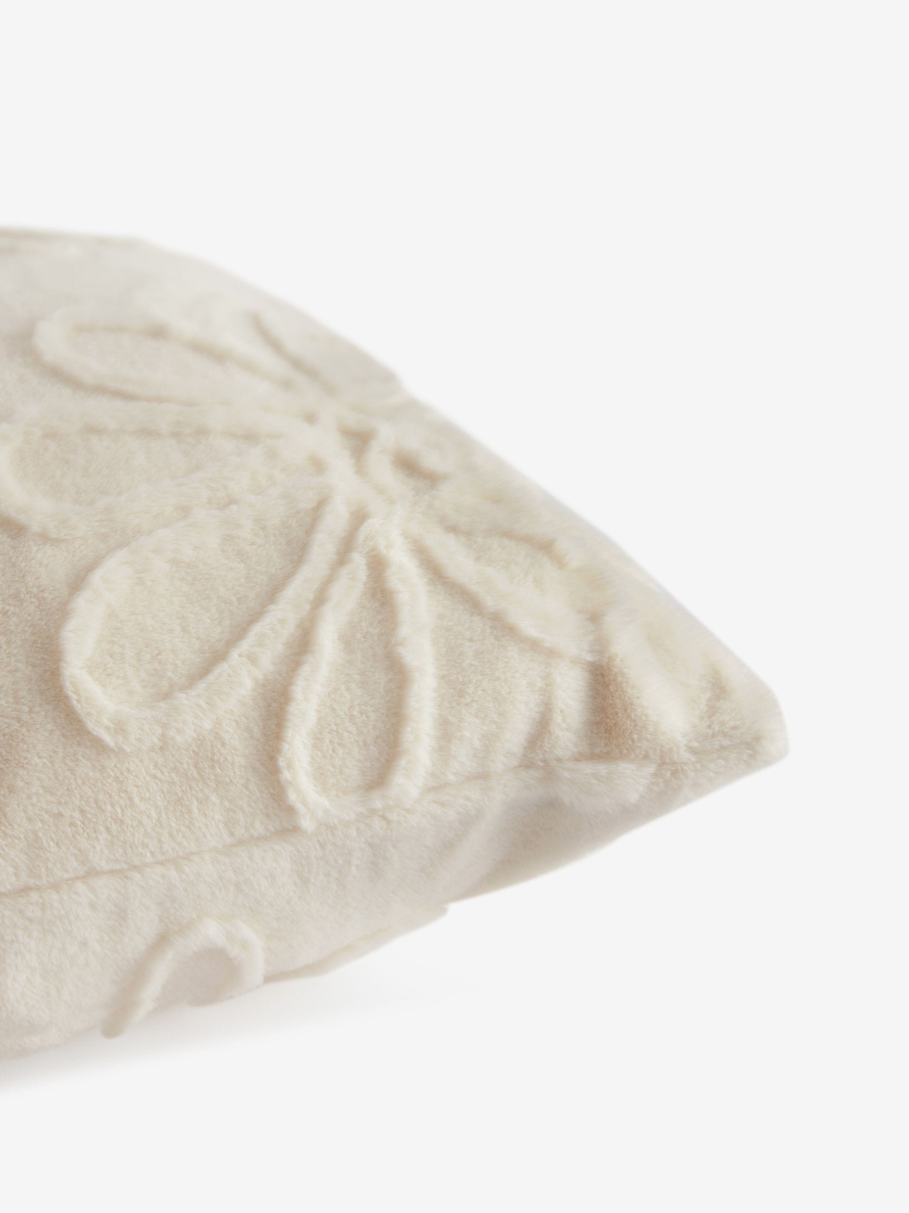 Cream faux fur daisy cushion 50x50cm, imported from the UK