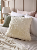 Cream faux fur daisy cushion 50x50cm, imported from the UK