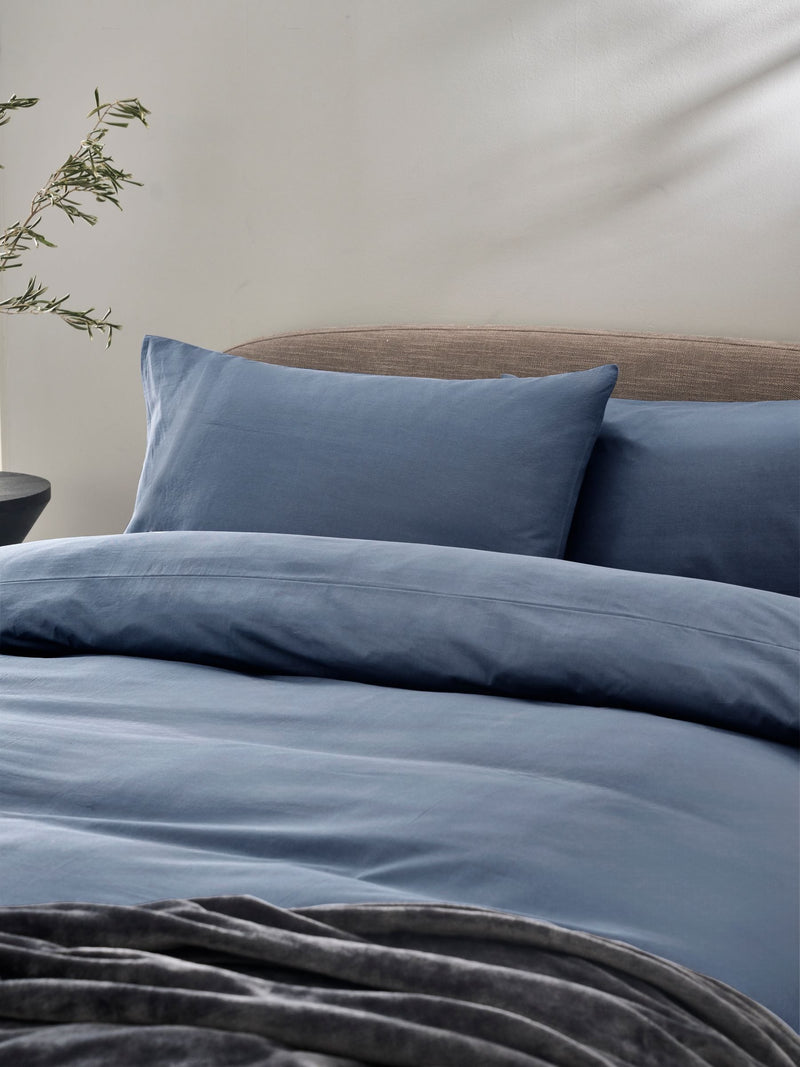 Blue Mid Cotton Rich Plain Duvet Cover and Pillowcase Set - British product