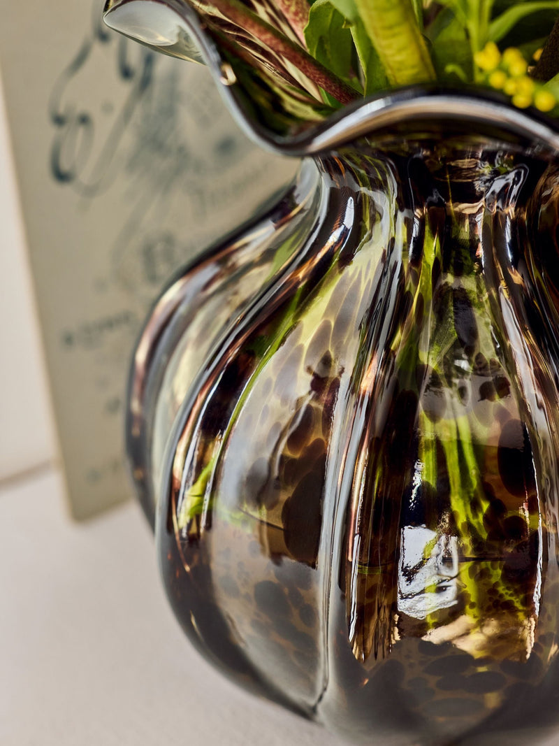 Nina Campbell Chocolate Brown Confetti Glass Vase, imported from the UK