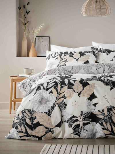 Next Vantona Black/Natural Linear Bouquet Duvet Cover Set- Buy online at McGrocer