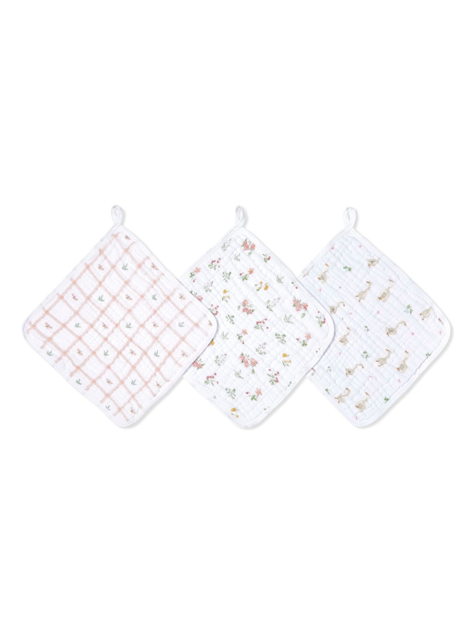 aden + anais pink country floral washcloth 3-pack (British brand)