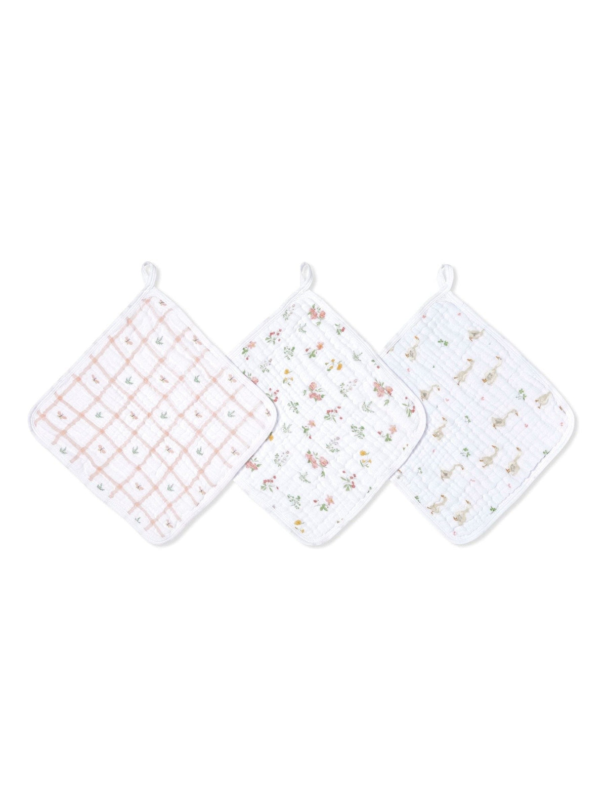 aden + anais pink country floral washcloth 3-pack (British brand)