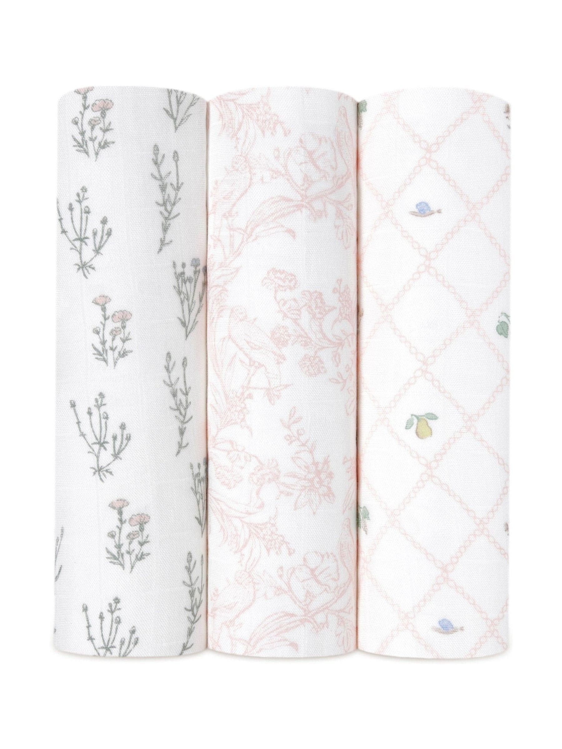 aden + anais baby muslin blankets pink floral print 3 pack, imported from the UK
