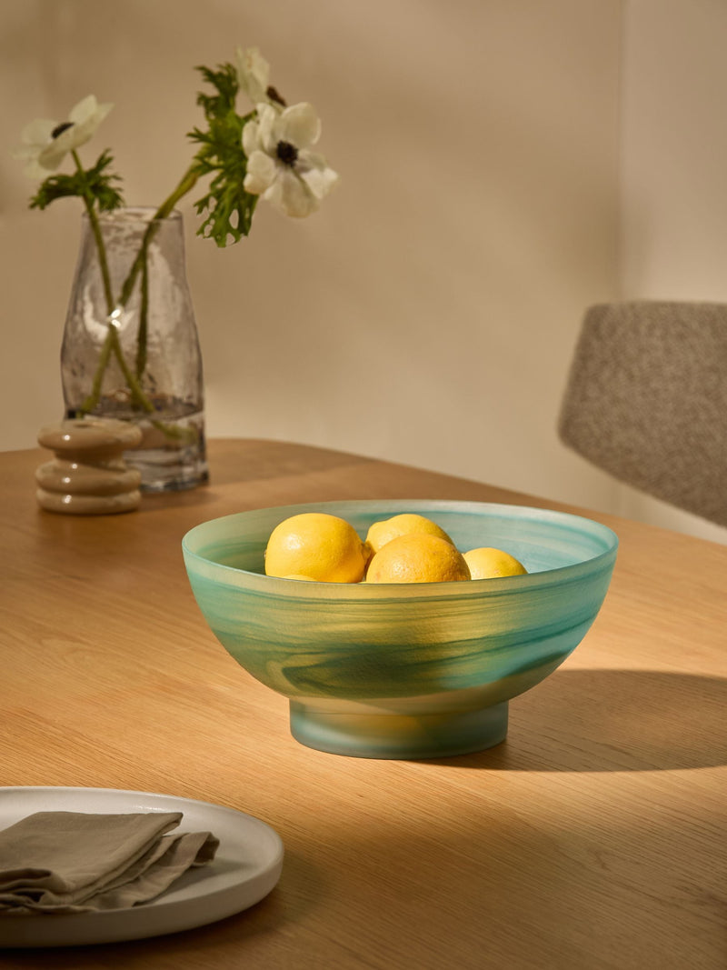 MADE.COM blue Alysa swirl glass fruit bowl (British brand)
