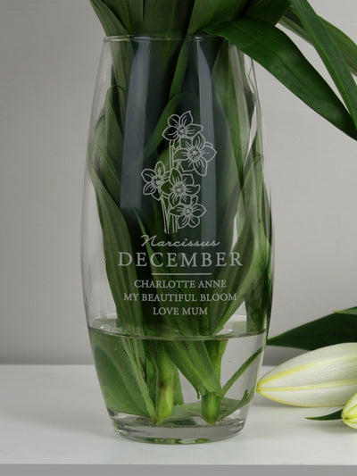 Next PMC Personalised December Birth Flower Bullet Glass Vase- Buy online at McGrocer