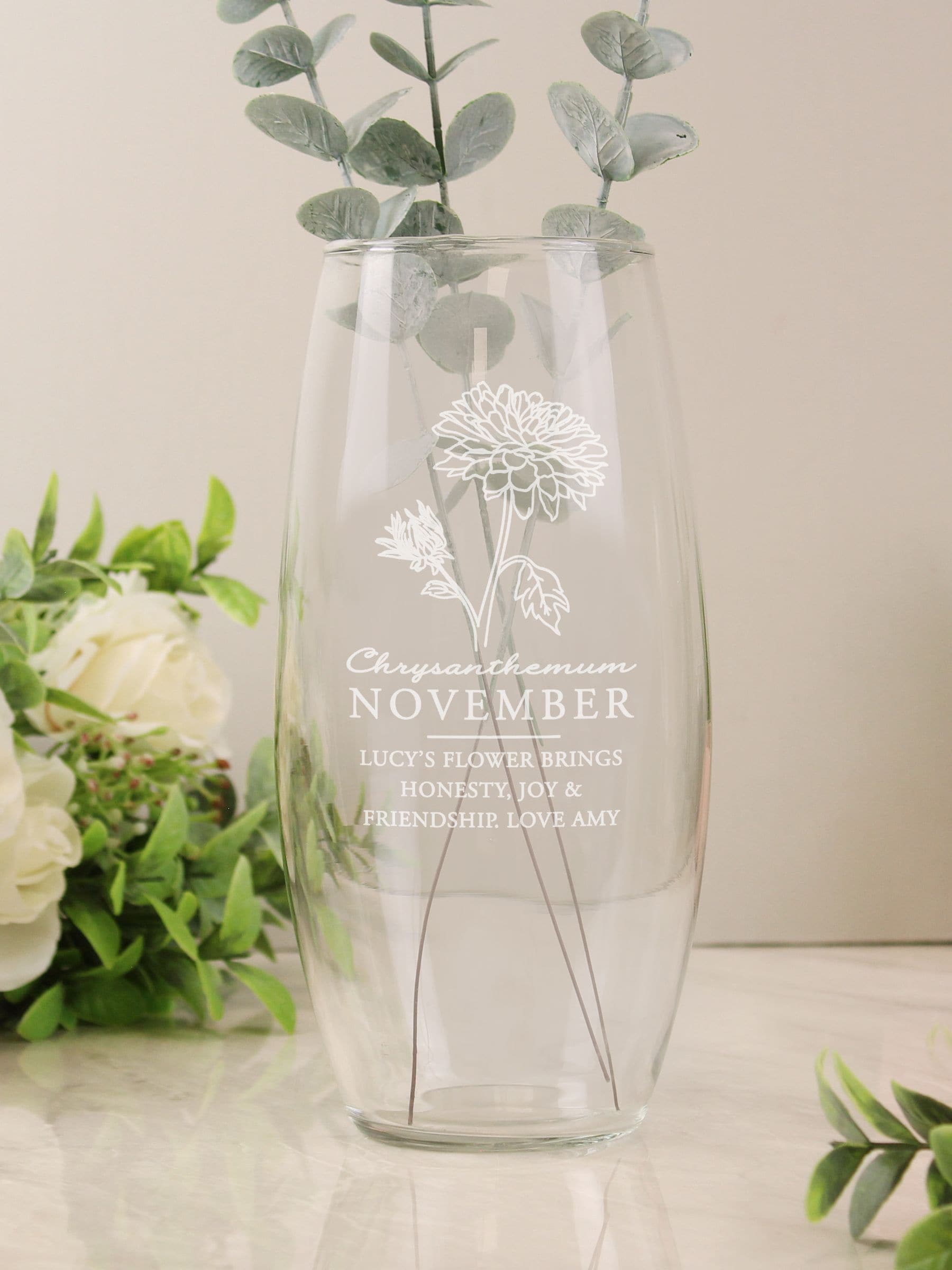 PMC personalised November birth flower bullet vase, imported from the UK