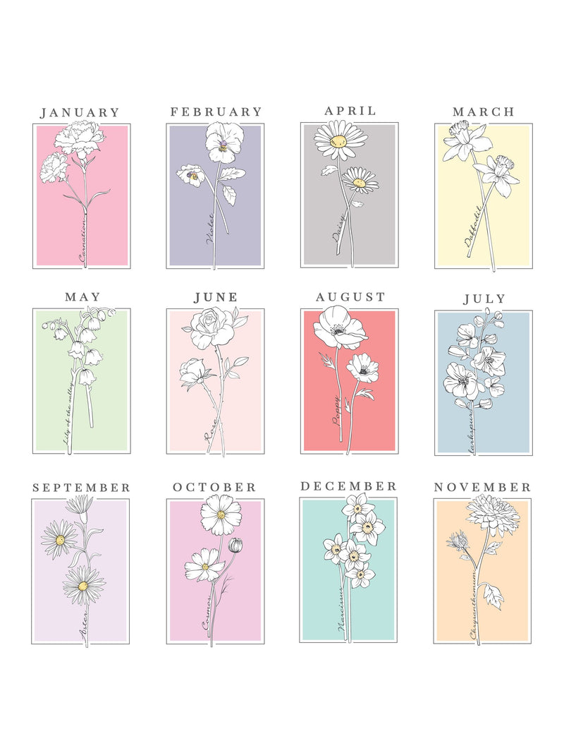 PMC birth flower pillar candle with personalisation, UK version