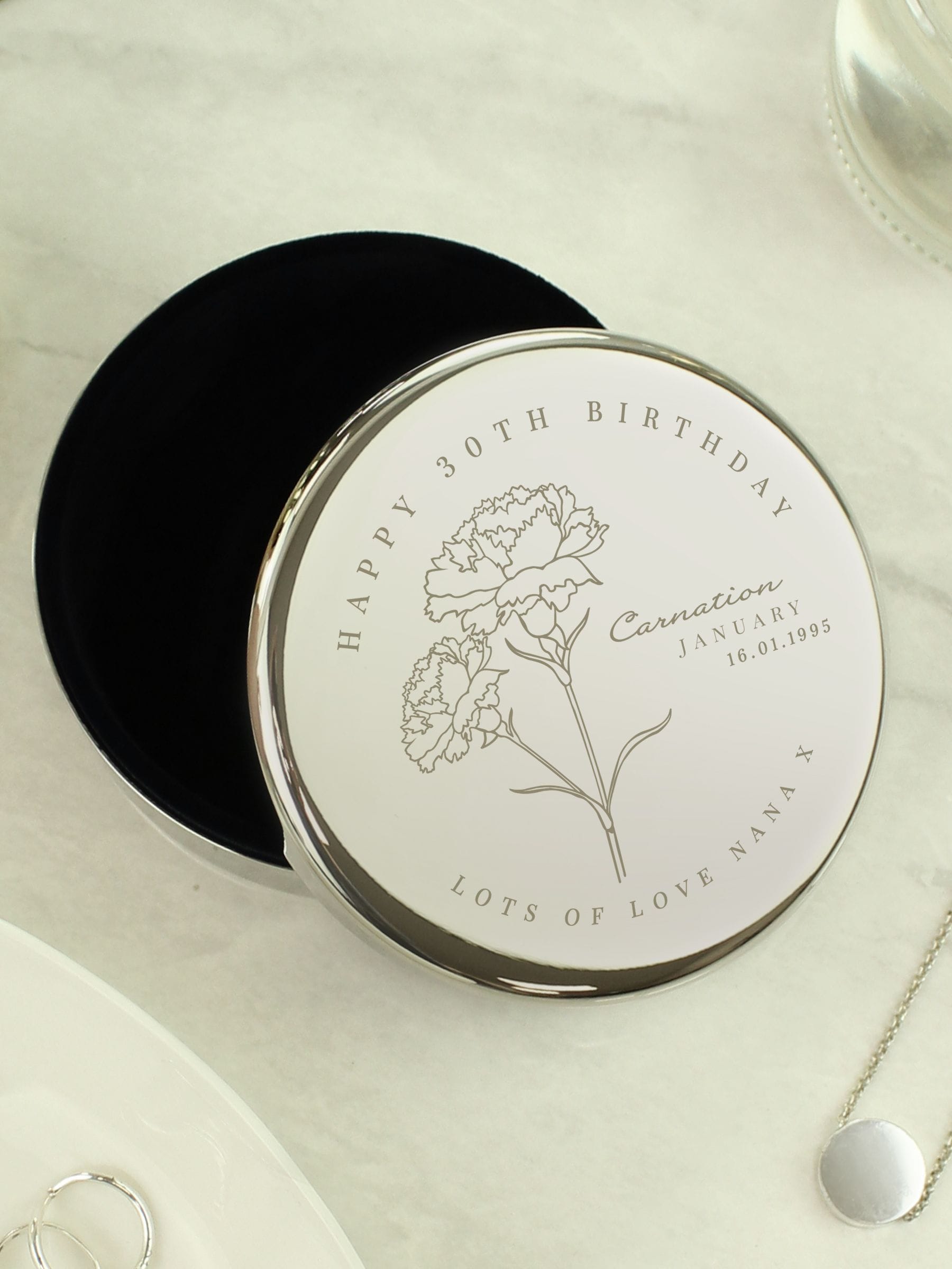 PMC personalised January birth flower trinket box (British brand)