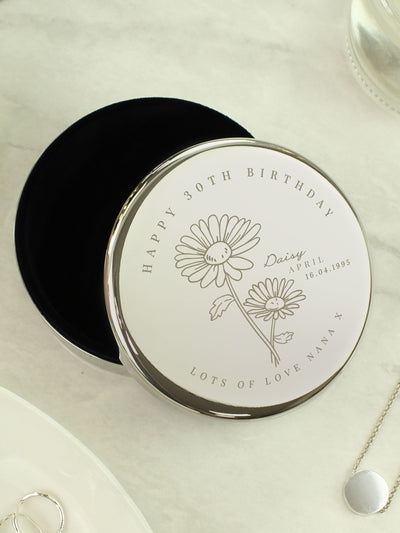 Next PMC Personalised April Birth Flower Round Trinket Box- Buy online at McGrocer