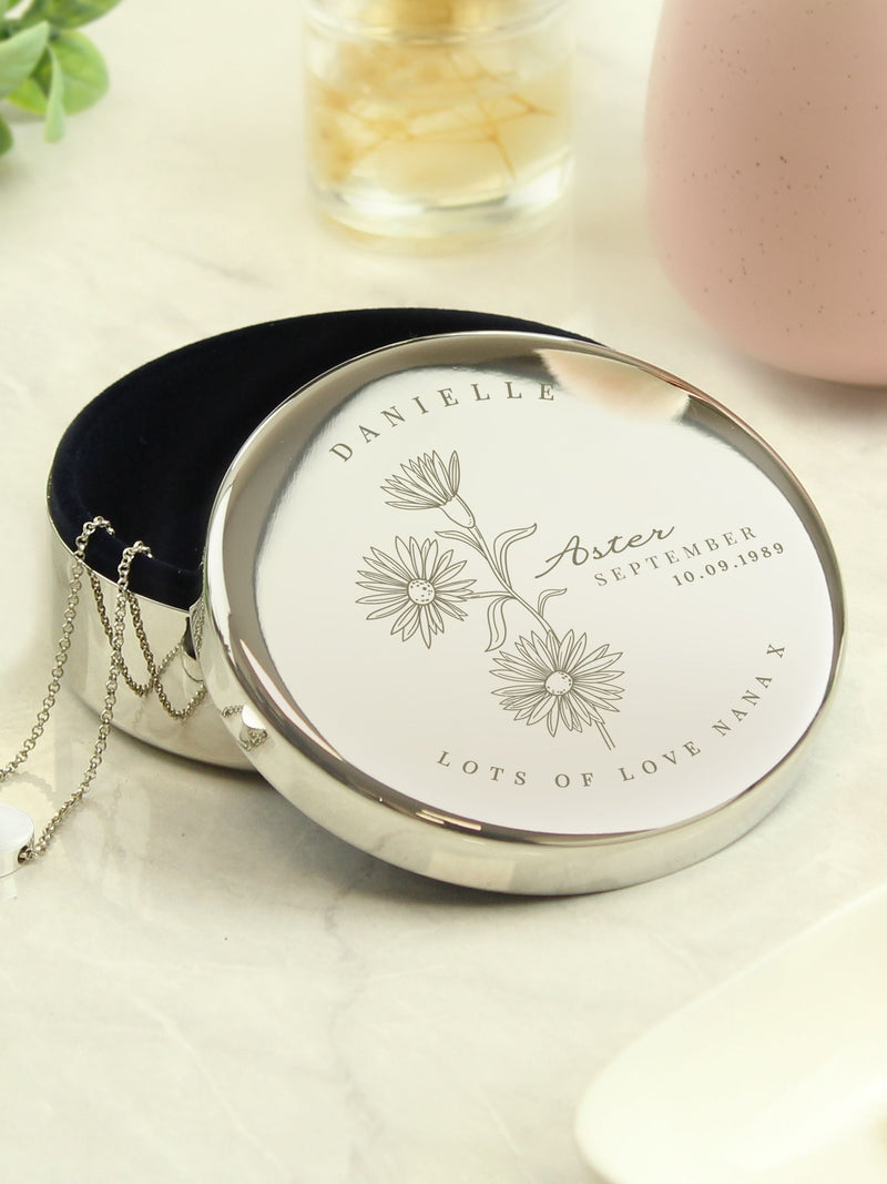 PMC personalised September birth flower round trinket box 8.7cm - British product