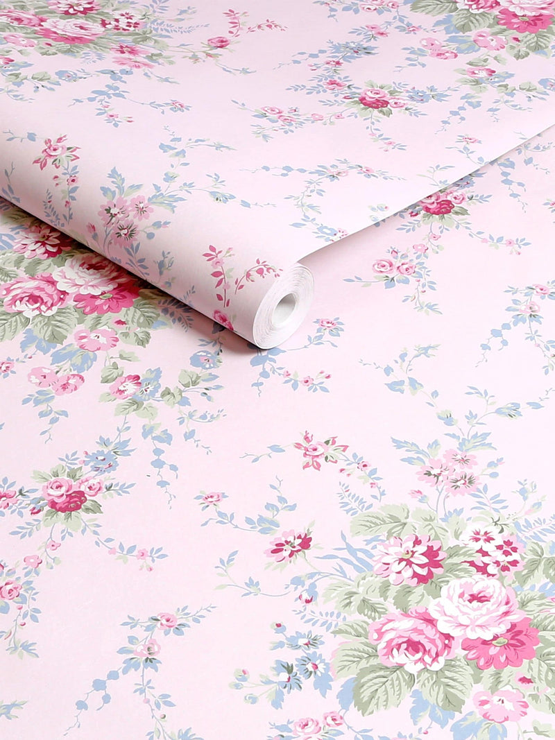 Shabby Chic Pink/Blue Garden Floral wallpaper 10M - British product