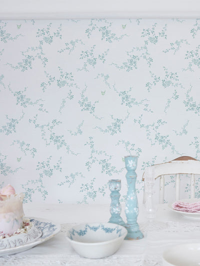 Next Shabby Chic by Rachel Ashwell Duck Egg Butterflies Wallpaper 10m x 52cm- Buy online at McGrocer
